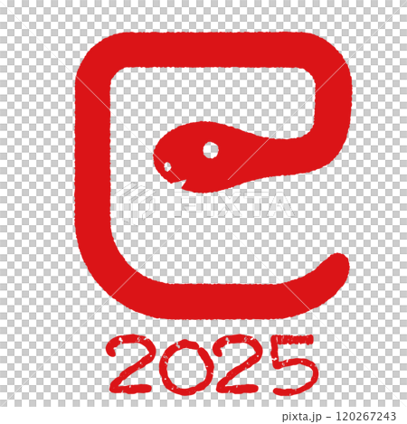 可愛的蛇年和2025表情符號插圖紅色 120267243