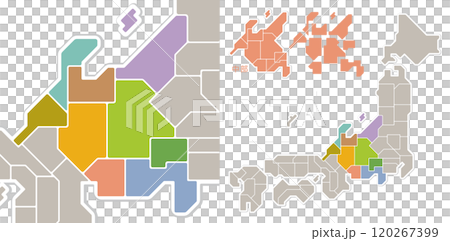 日本地図　中部地方　色分け　シンプル 120267399