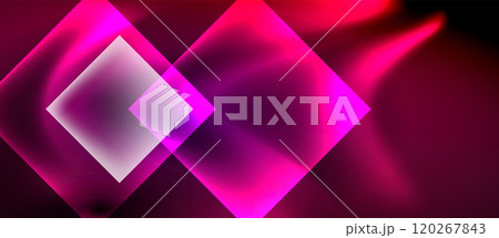 Glass squares with neon shiny light abstract background 120267843