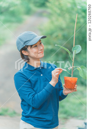 花苗を持つ花農家の女性 花苗を持つ花農家の女性 120268760