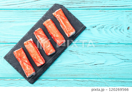 Crab sticks from fish surimi photography . Top view 120269566