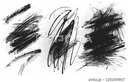 Set of black scribbled grunge lines on white background, modern design elements 120269907