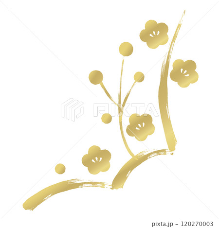 金色 筆書き風 和風の梅の花のあしらい 金色 筆書き風 和風の梅の花のあしらい 120270003
