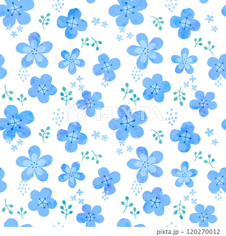 北欧風の花柄・シームレスパターン(水色) 北欧風の花柄・シームレスパターン(水色) 120270012