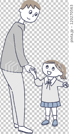 お父さんと手を繋ぐ女の子 120270563