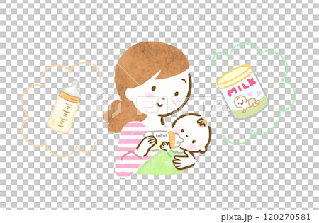 Hand-drawn illustration of a mother feeding her baby Hand-drawn illustration of a mother feeding her baby 120270581