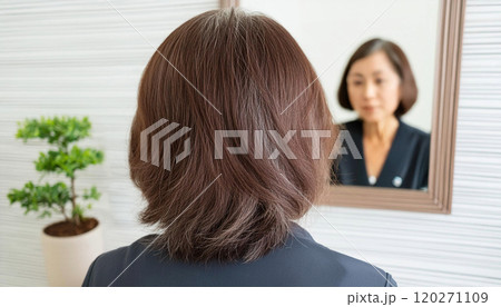 中高年女性の頭皮のクローズアップ 120271109