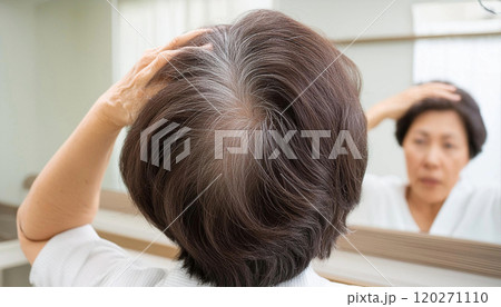 中高年女性の頭皮のクローズアップ 120271110
