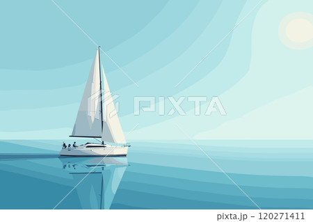 Sailboat Gliding on Calm Ocean Waters Under Clear Blue Sky 120271411