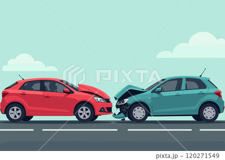 Two Cars Collide in Front-End Crash on City Street Two Cars Collide in Front-End Crash on City Street 120271549