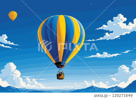 Colorful Hot Air Balloons Floating in Clear Blue Sky 120271649