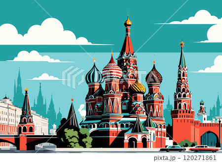 Colorful Digital Artwork of Moscow's Saint Basil's Cathedral 120271861