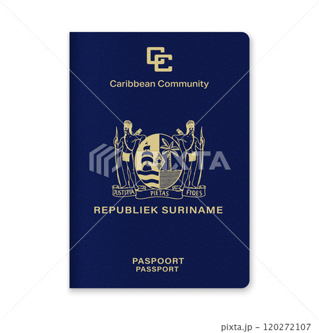 Suriname Passport Cover with Gold Emblem and Text Suriname Passport Cover with Gold Emblem and Text 120272107