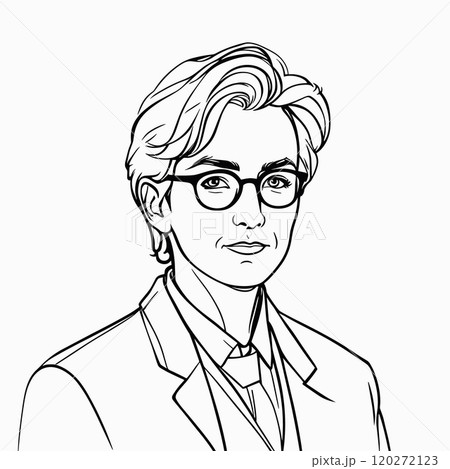 Serious Man in Glasses Wearing a Suit in Line Art Style Serious Man in Glasses Wearing a Suit in Line Art Style 120272123