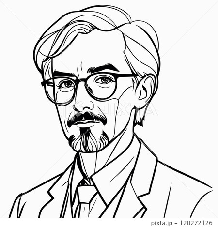 Serious Man in Glasses Wearing a Suit in Line Art Style Serious Man in Glasses Wearing a Suit in Line Art Style 120272126