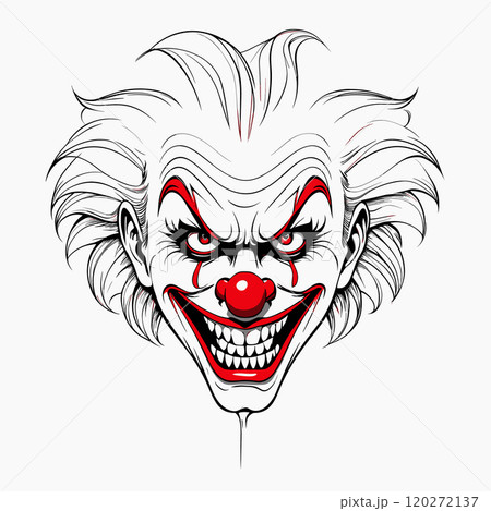 Creepy Evil Clown with Sinister Grin in Horror Art Style 120272137
