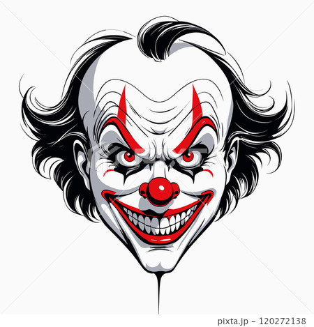 Creepy Evil Clown with Sinister Grin in Horror Art Style 120272138