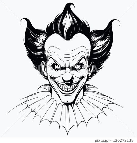 Creepy Evil Clown with Sinister Grin in Horror Art Style 120272139