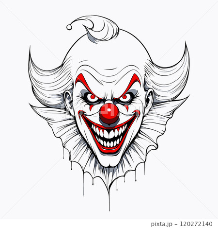 Creepy Evil Clown with Sinister Grin in Horror Art Style 120272140