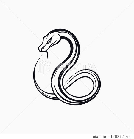 Minimalist Line Art of a Coiled Snake with Fierce Expression 120272169