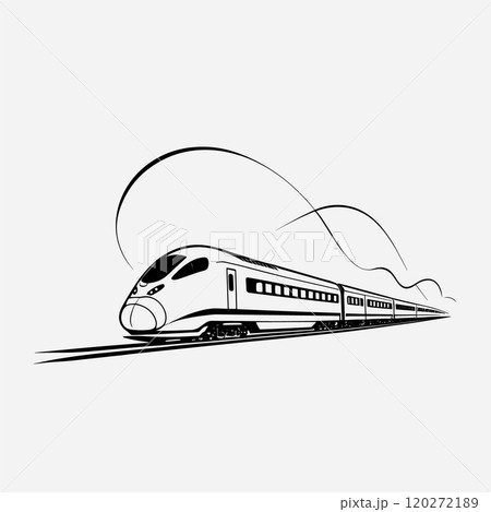 Minimalist Line Art of a High-Speed Train on Tracks 120272189