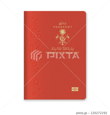 Maldives Passport Cover with Gold Emblem and Text 120272292