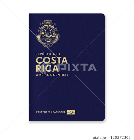 Costa Rica Passport Cover with Gold Emblem and Text 120272303