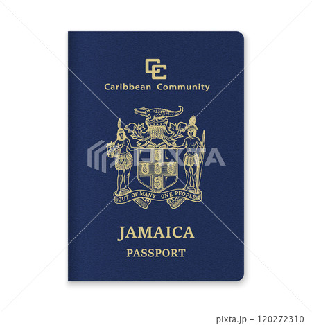 Jamaica Passport Cover with Gold Emblem and Text 120272310