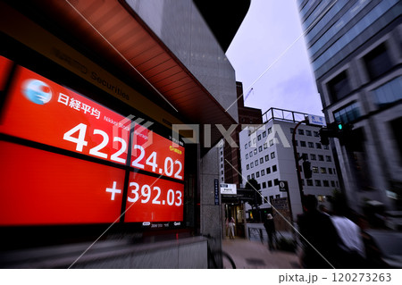 日本の東京都市景観初4万2000円台突破。3日連続史上最高値更新…株価/終値＝11日、日本橋兜町 120273263