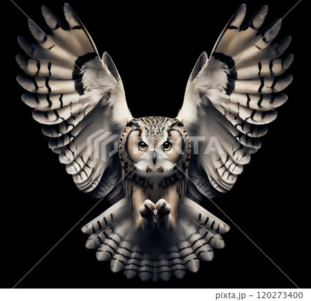翼を広げ飛翔するフクロウの迫力ある姿のイラスト素材 [120273400] - PIXTA