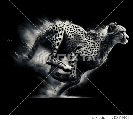 疾走するチーターの動きを捉えたダイナミックなアート 120273401