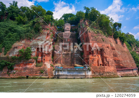 The Giant Leshan Buddha, in the southern part of Sichuan, China, near the city of Leshan, is the biggest and tallest stone Buddha statue in the world 120274059