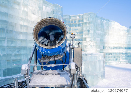 Snow making machine in the snow field 120274077