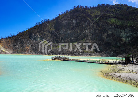 Kawah Putih (White Crater) is an acid lake in Bandung, Indonesia 120274086
