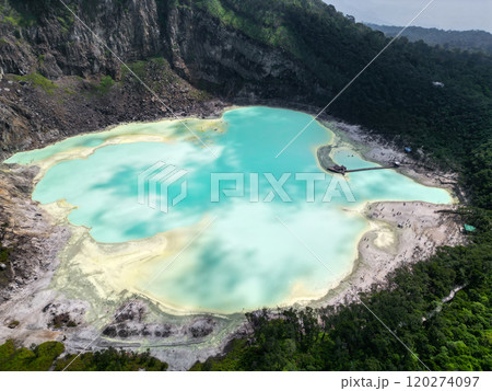 Kawah Putih (White Crater) is an acid lake in Bandung, Indonesia 120274097