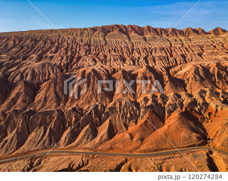 Aerial view of the Flaming Mountains in Turpan, western China. The silk road. Aerial view of the Flaming Mountains in Turpan, western China. The silk road. 120274284