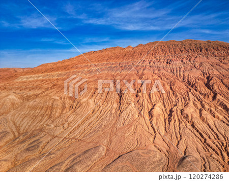 Aerial view of the Flaming Mountains in Turpan, western China. The silk road. Aerial view of the Flaming Mountains in Turpan, western China. The silk road. 120274286