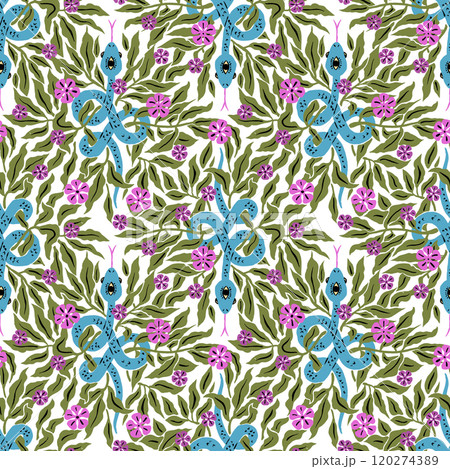 Seamless pattern with mystic floral snakes Seamless pattern with mystic floral snakes 120274389