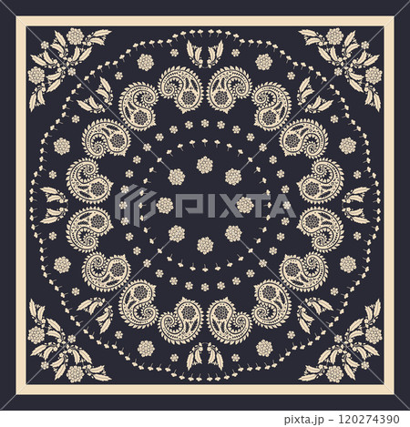 black and white scarf or bandana design with paisley mandala pattern black and white scarf or bandana design with paisley mandala pattern 120274390