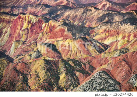 Rainbow hills scenic area of Zhangye National Geopark in Zhangye town, Gansu, China Rainbow hills scenic area of Zhangye National Geopark in Zhangye town, Gansu, China 120274426