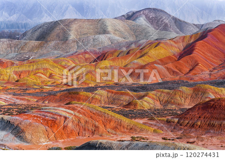 Rainbow hills scenic area of Zhangye National Geopark in Zhangye town, Gansu, China Rainbow hills scenic area of Zhangye National Geopark in Zhangye town, Gansu, China 120274431
