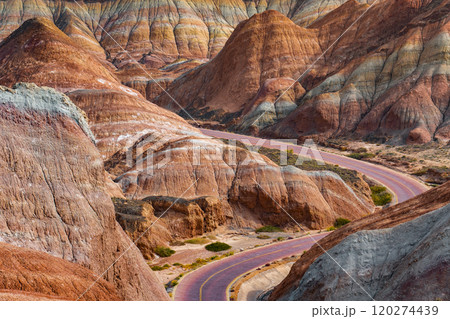 Rainbow hills scenic area of Zhangye National Geopark in Zhangye town, Gansu, China 120274439