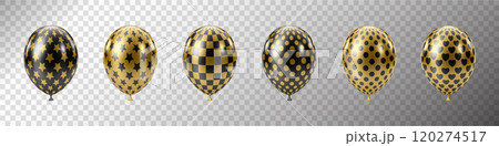 Black Gold balloons set. Luxury realistic balloons. 3D glossy dotted pattern Black Gold balloons set. Luxury realistic balloons. 3D glossy dotted pattern 120274517
