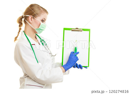 Woman doctor or nurse with syringe isolated 120274816