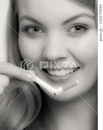 Girl break down cigarette. Girl break down cigarette. 120274894