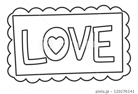 Outline of LOVE letters for Valentine's Day, font, typography, text, message, cute patches, shirt print, brooch, girl power, sticker, sign, label, wedding card, kid colouring book, art, painting, ads 120276141