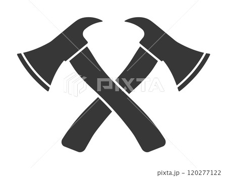 Crossed Fire axes icon symbol shape. Firefighter axe tool, fire department logo sign. Vector illustration image. Isolated on white background. Crossed Fire axes icon symbol shape. Firefighter axe tool, fire department logo sign. Vector illustration image. Isolated on white background. 120277122