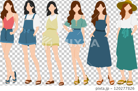 Illustration set of women wearing summer clothes Illustration set of women wearing summer clothes 120277826