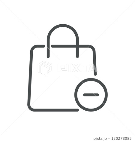 Remove from Shopping Bag Icon with Minus Symbol, Simple Line Design for Cart Reduction, Minimalist Retail and Purchase Vector Illustration Remove from Shopping Bag Icon with Minus Symbol, Simple Line Design for Cart Reduction, Minimalist Retail and Purchase Vector Illustration 120278083