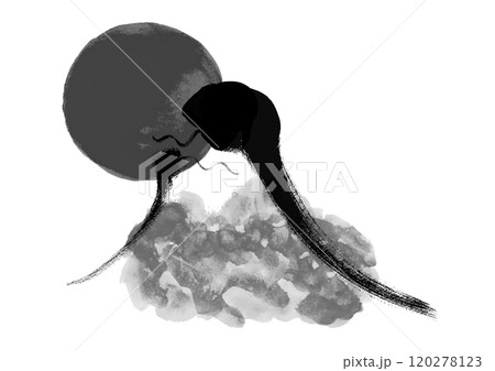 2025年 巳年 年賀状用 へびの富士山と初日の出手書き和風筆イラスト入り 2025年 巳年 年賀状用 へびの富士山と初日の出手書き和風筆イラスト入り 120278123